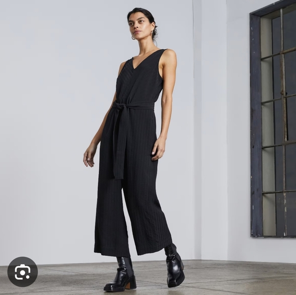 Everlane Pants - Everlane Black The City Stripe Draped Jumpsuit Size 8